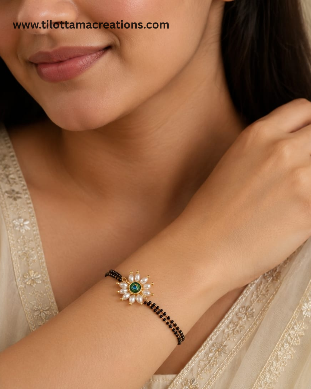 Emerald Bloom Pearl Mangalsutra Bracelet
