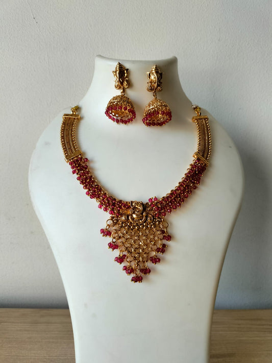 Royal Ruby-Toned Guttapusalu Choker Set