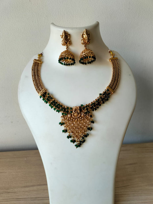Majestic Emerald-Toned Guttapusalu Choker Set