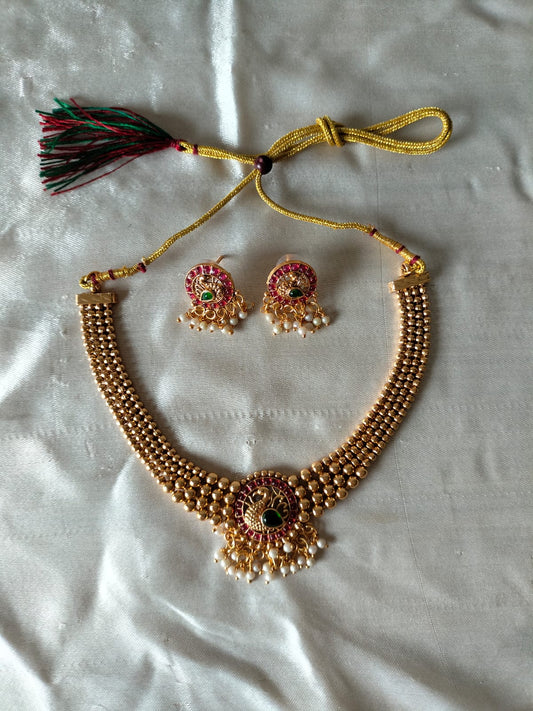 Royal Peacock Beaded Choker Set