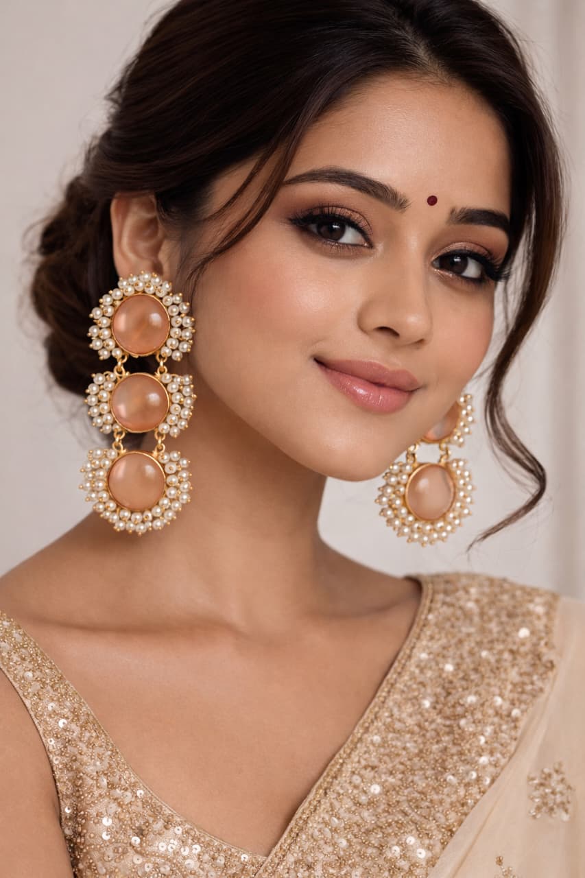 Peach Radiance Triple-Tier Chandbalis
