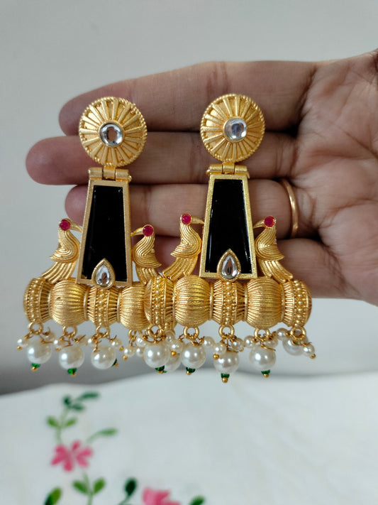 Black Colour Golden Earrings