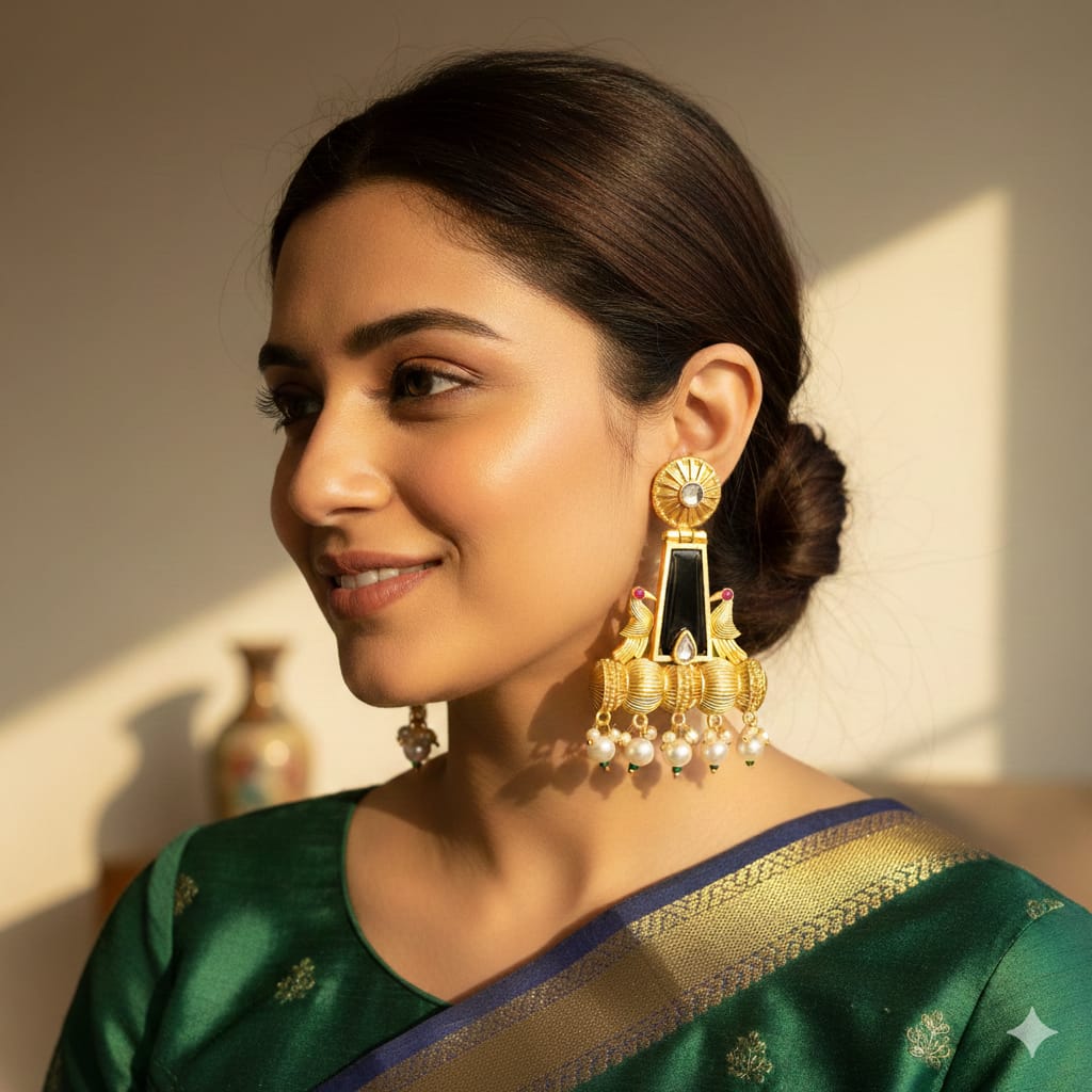 Midnight Onyx Temple Statement Earrings