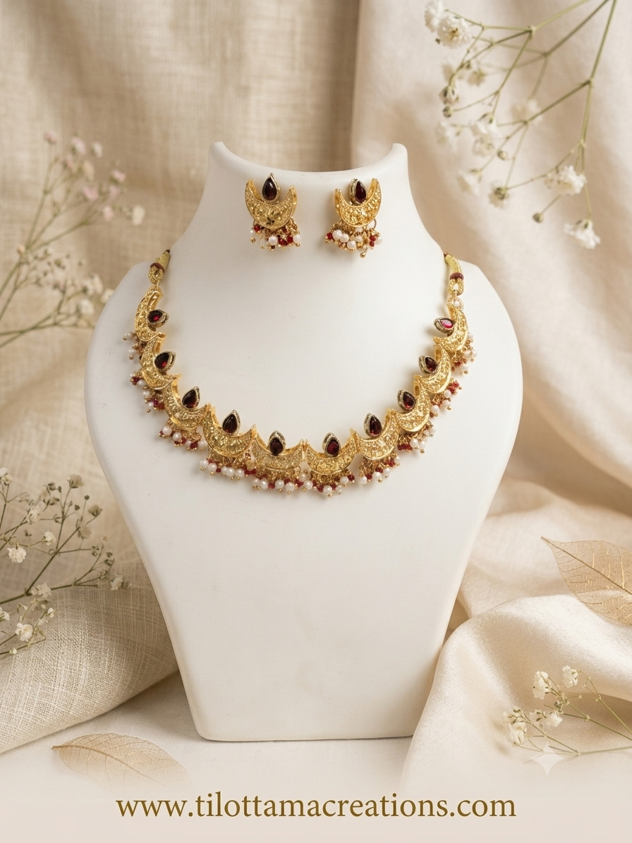 Crescent Ruby Chandbali Necklace Set