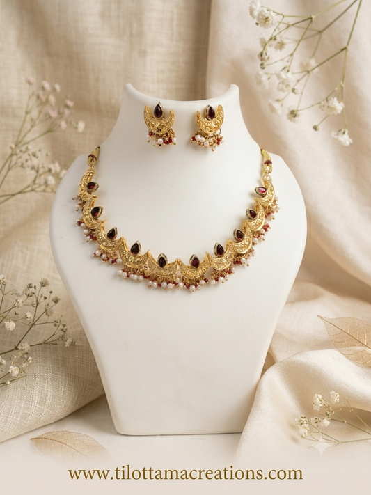 Crescent Ruby Chandbali Necklace Set