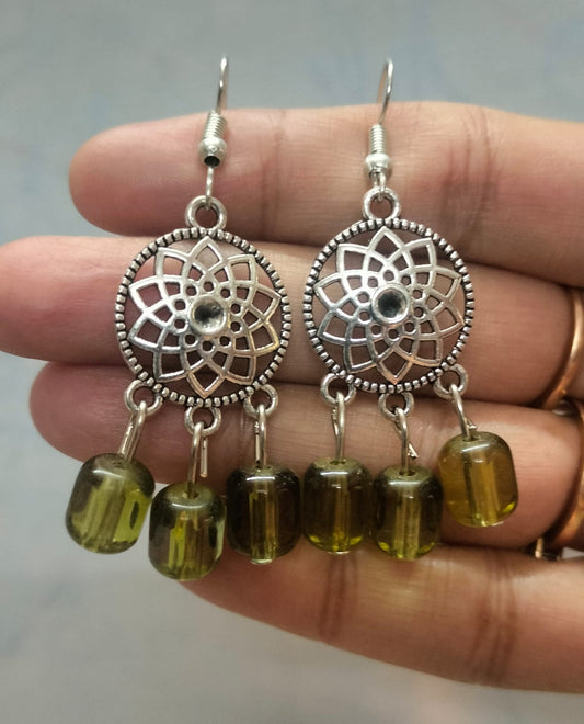 Olive Teal Mandala Bloom Earrings