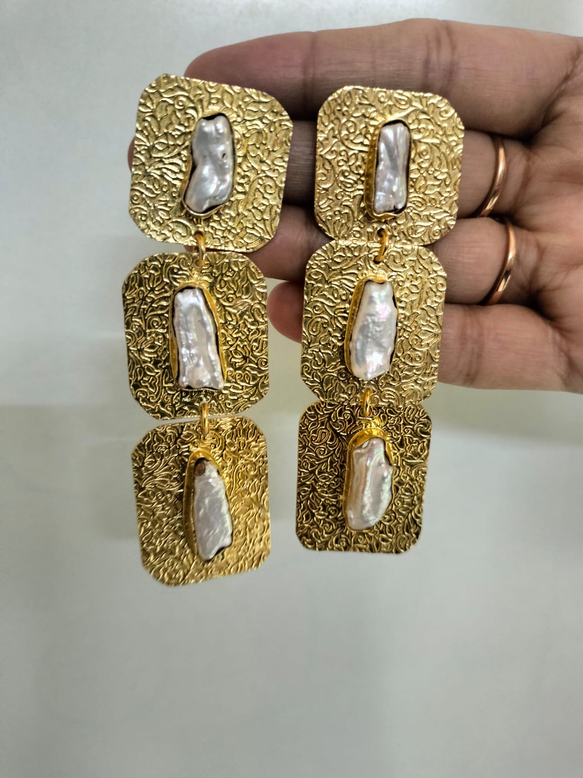 Baroque Filigree Triple-Drop Earrings