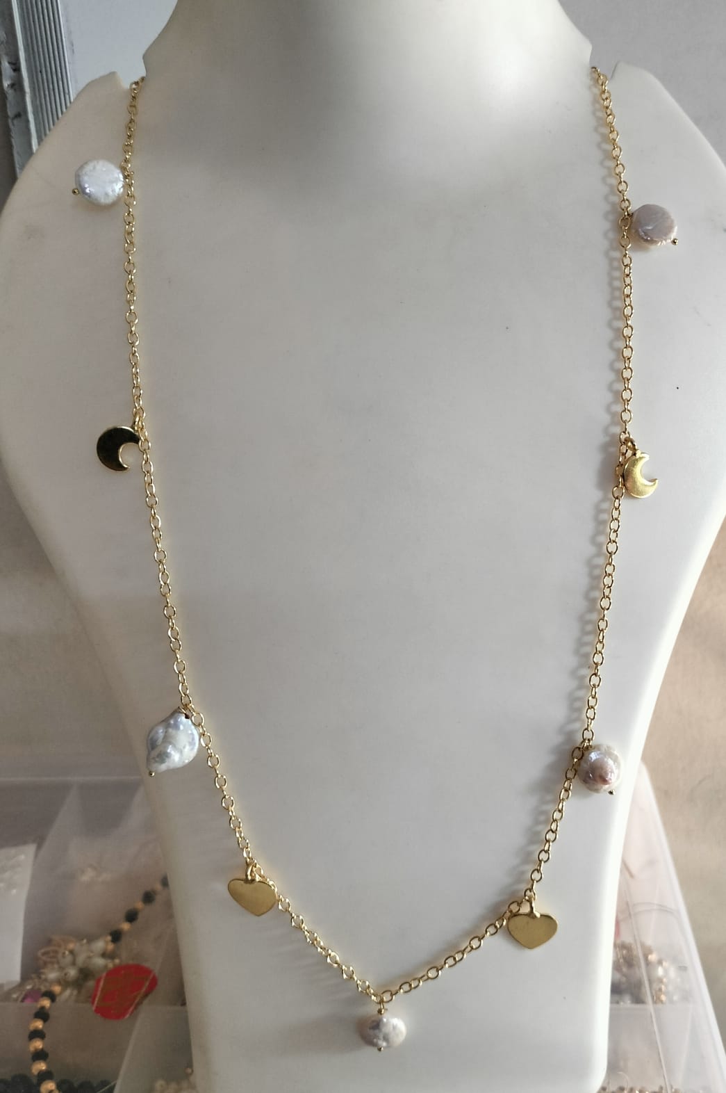 The Luna & Heart Pearl Charm Necklace