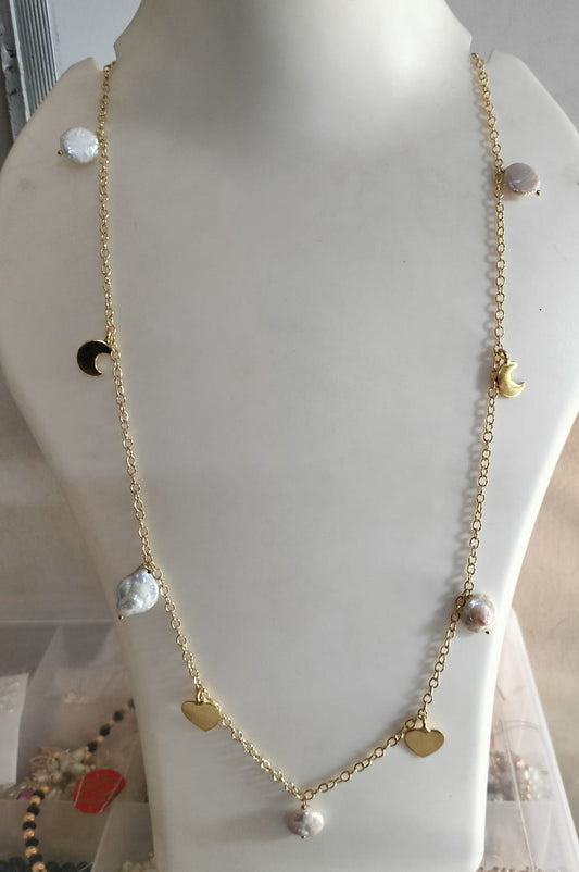 The Luna & Heart Pearl Charm Necklace