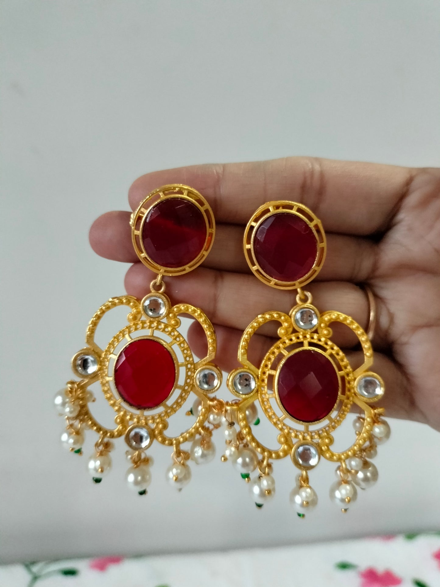 Maroon Colour Golden Earrings