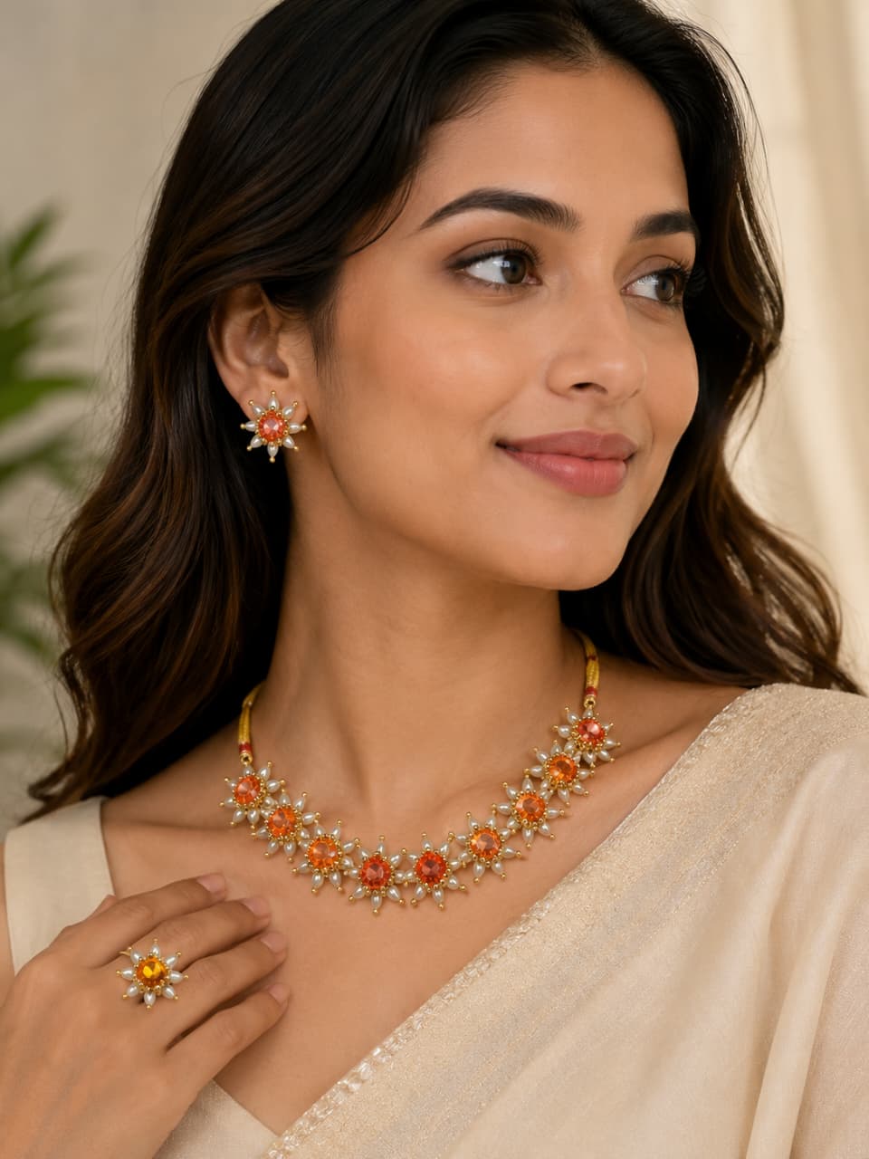 Classic Amber-Floral Pearl 3-Piece Set
