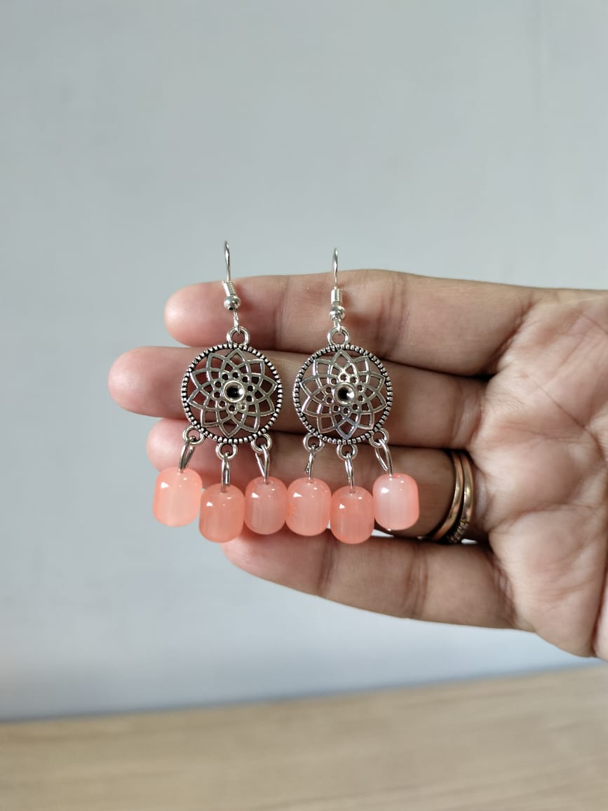 Peach Sorbet Silver Bloom Earrings