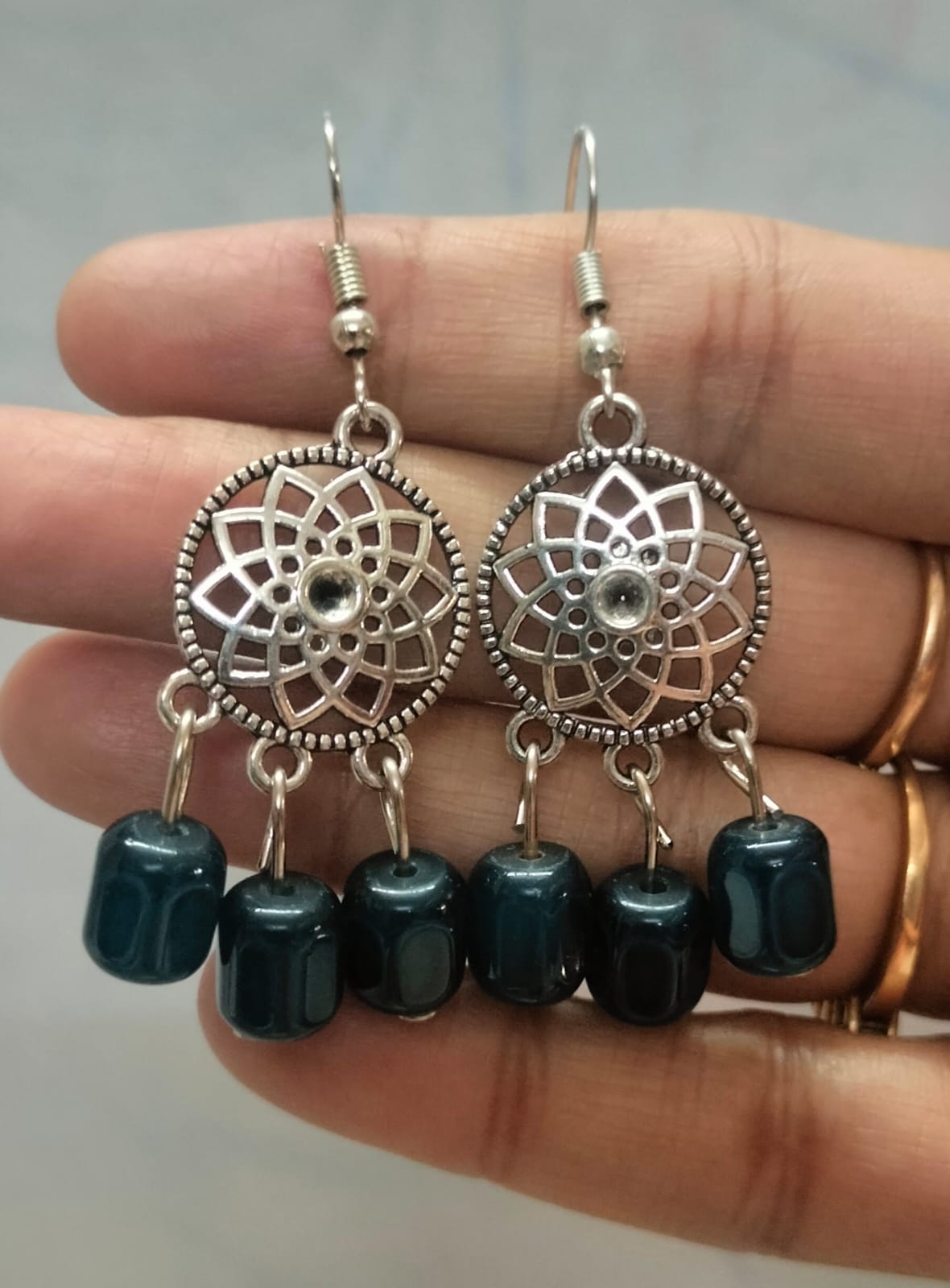 Teal Peacock Mandala Dream Dangles