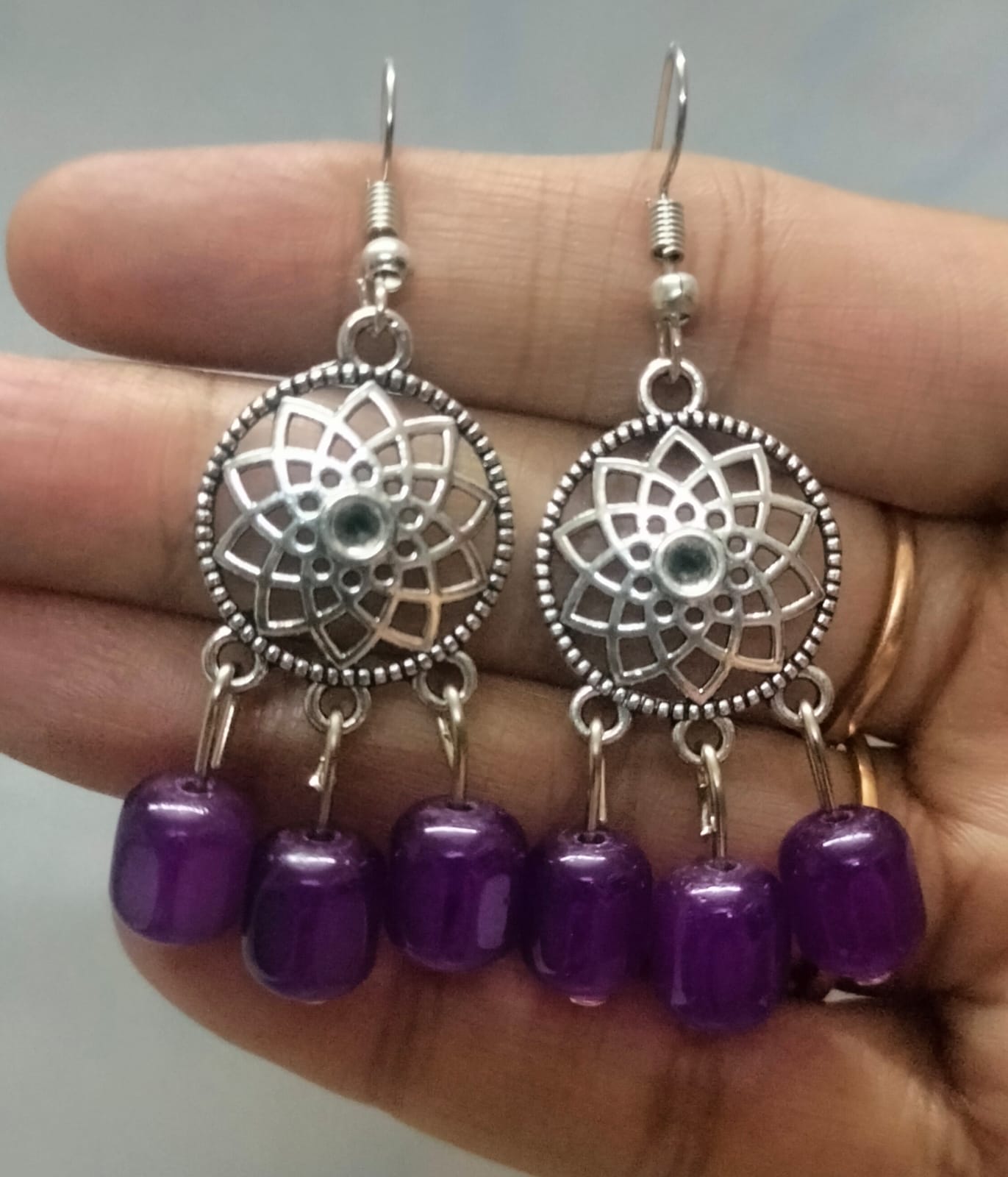 Silver Amethyst-Tone Bloom Earrings