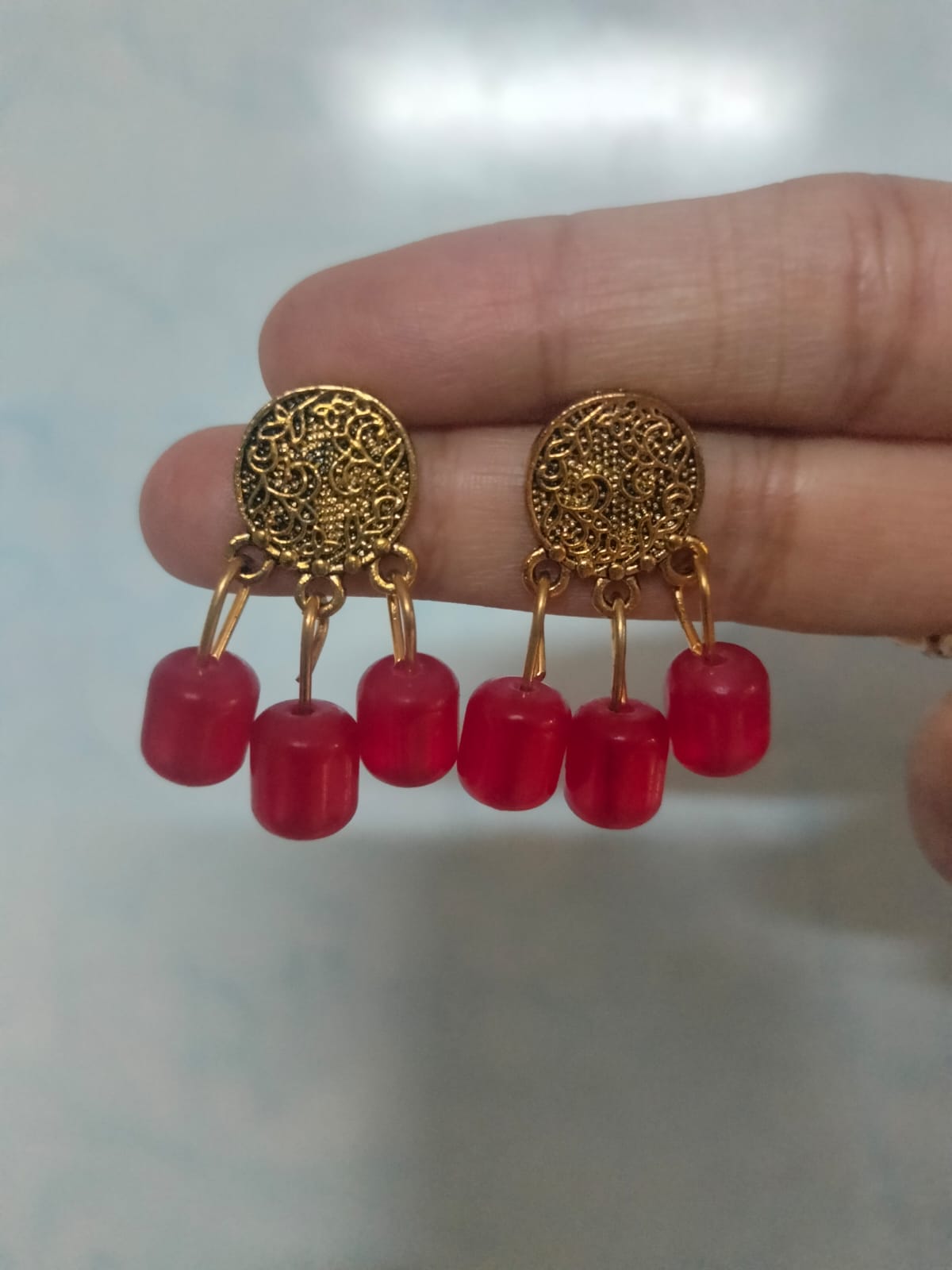 Ruby Wine Filigree Medallion Earrings
