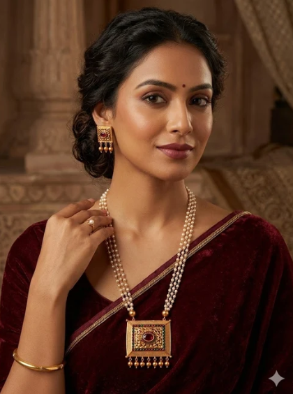 Vintage Box-Pendant Pearl Mala Set