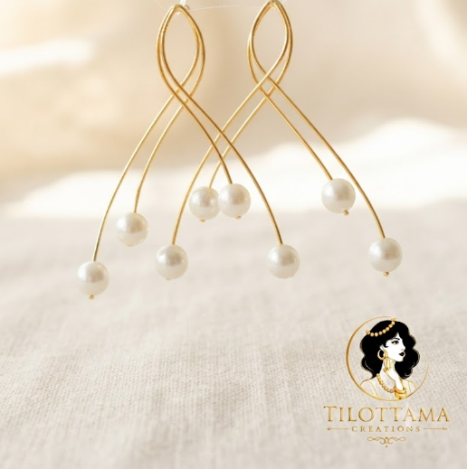 Gold-Toned Geometric Pearl Dangle Earrings