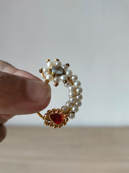 Pink & White Stone Nath