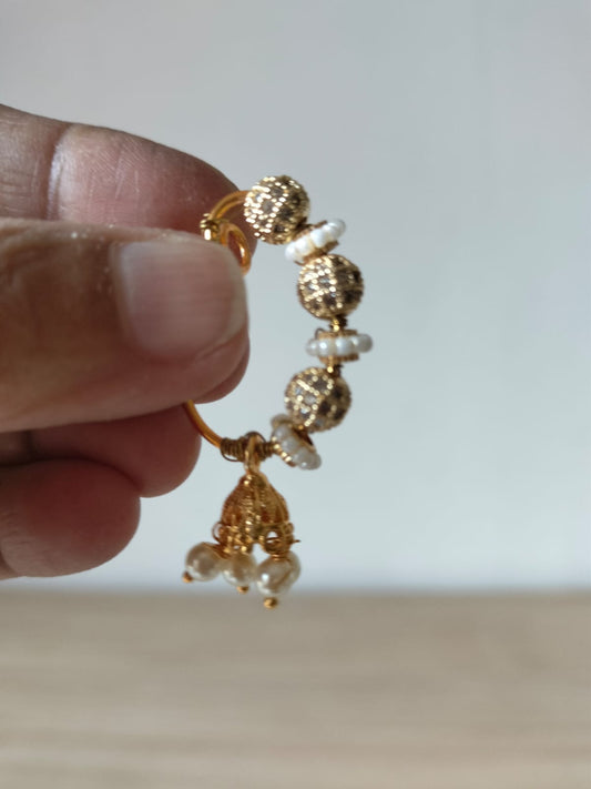 Gold & White Pearls Jhumka Nath