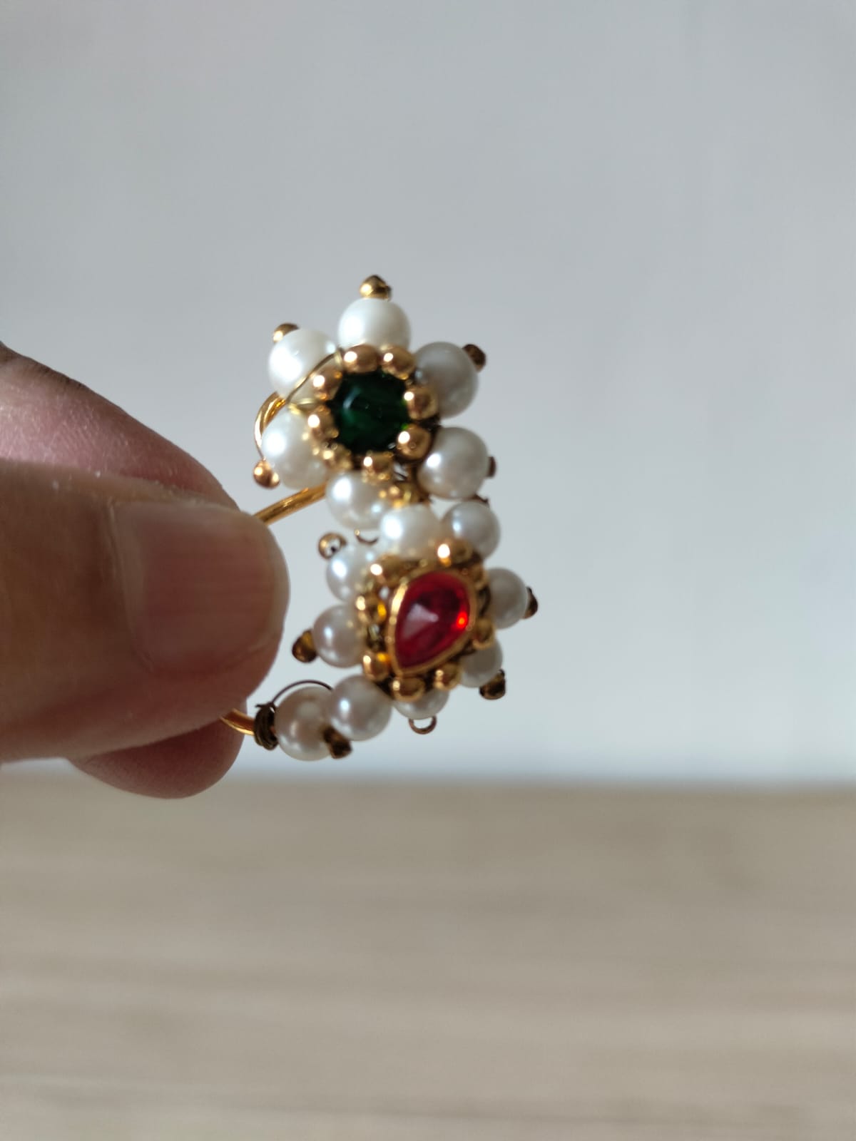 Traditional Gold & Pearl Beaded Nath