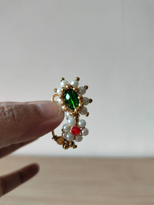 Traditional Nath Green & Red Stone