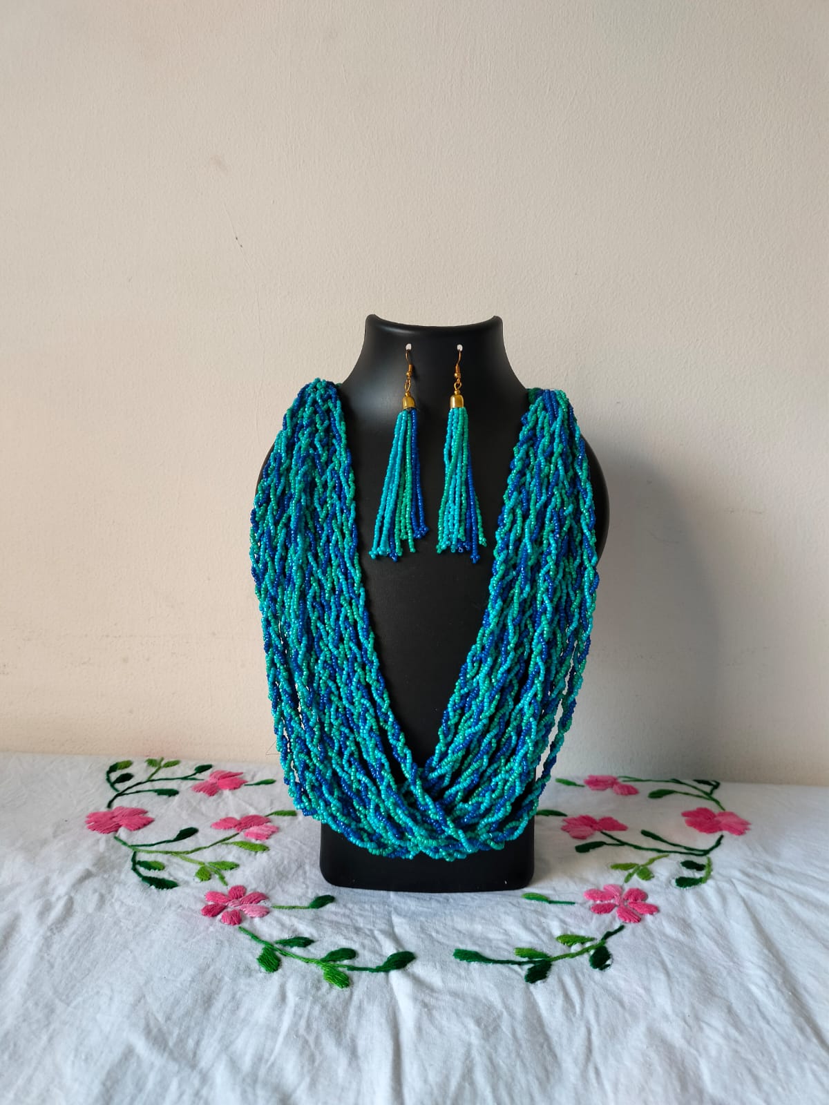 Blue & Teal Multi-Strand Beaded Necklace