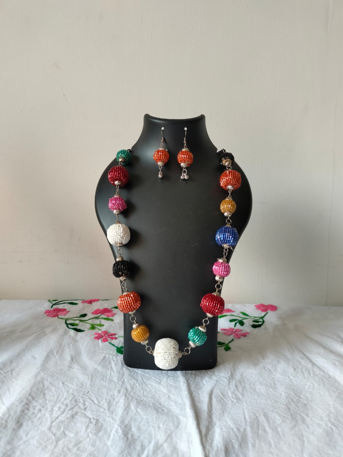 Multicoloured Beaded Sphere Necklace & Earring Set