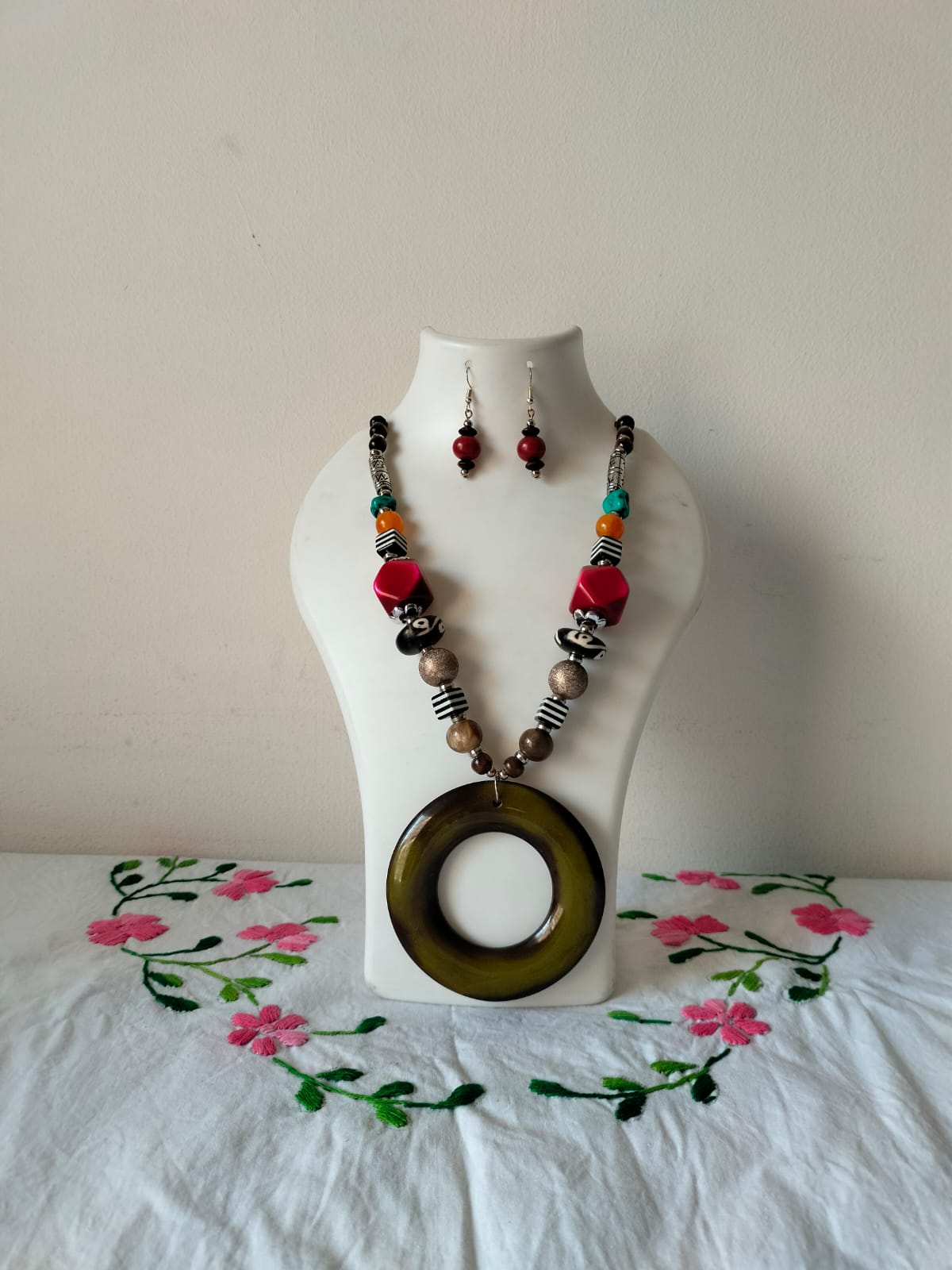 Geometric Fusion Hoop Statement Necklace & Earring Set