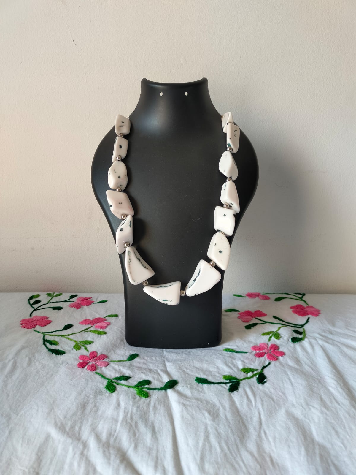 Arctic White Asymmetric Stone-Style Statement Necklace