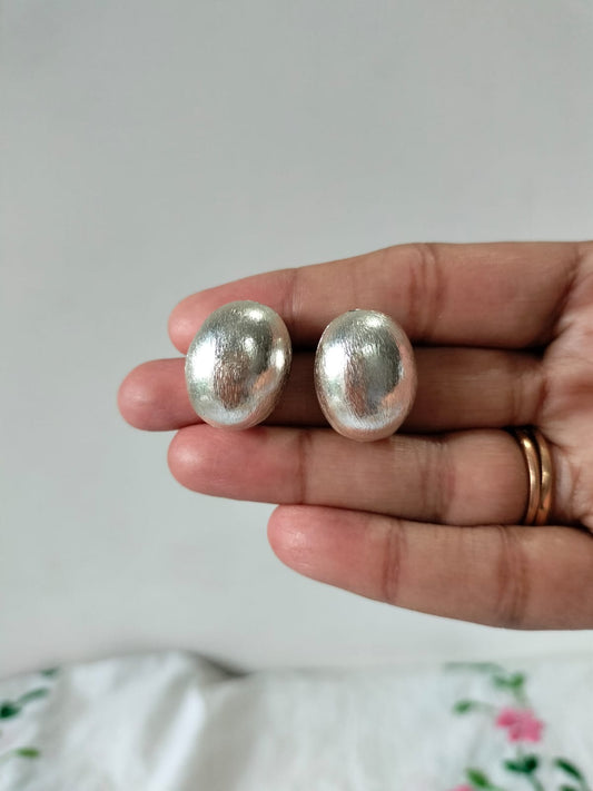 Contemporary Matte-Finish Silver Oval Statement Studs