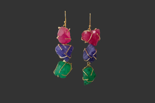 Multicolor Raw Stone Drop Earrings