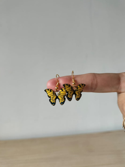Yellow Monarch Butterfly Drop Earrings