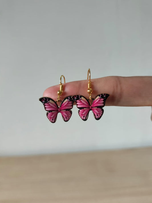 Radiant Pink Butterfly Enamel Earrings