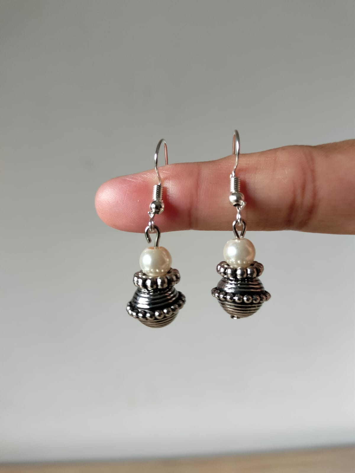 Vintage Silver Pearl Jhumka-Style Earrings
