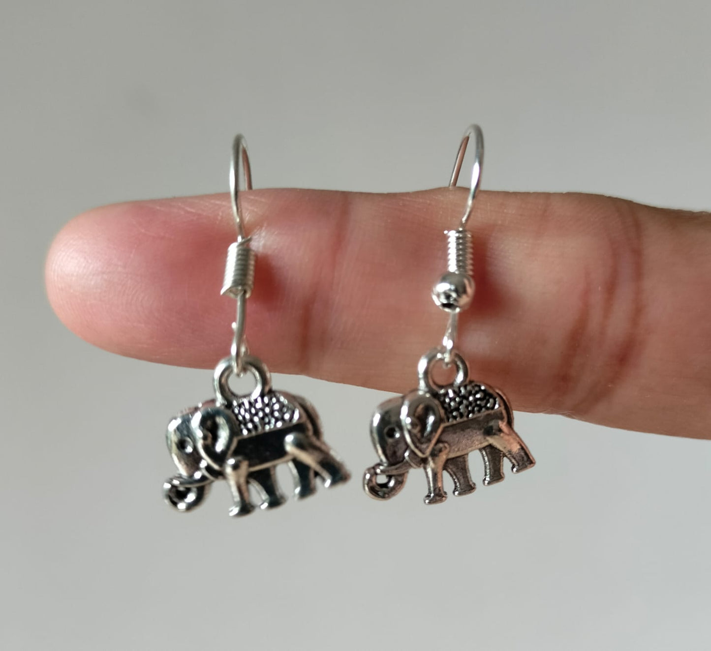 Oxidized Silver Elephant Charm Earrings
