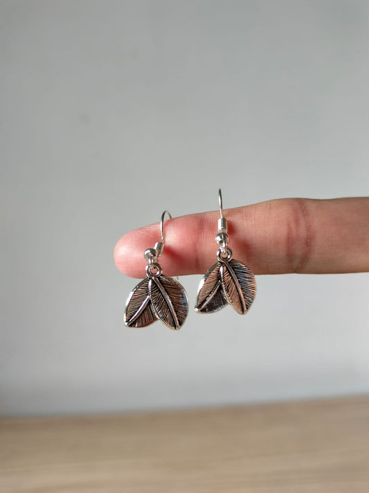 Oxidized Silver Triple-Leaf Earrings