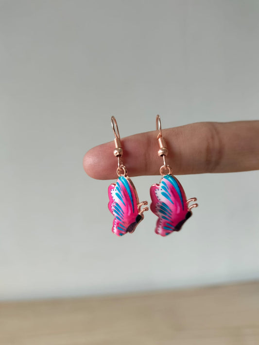 Pink & Blue Tropical Butterfly Earrings