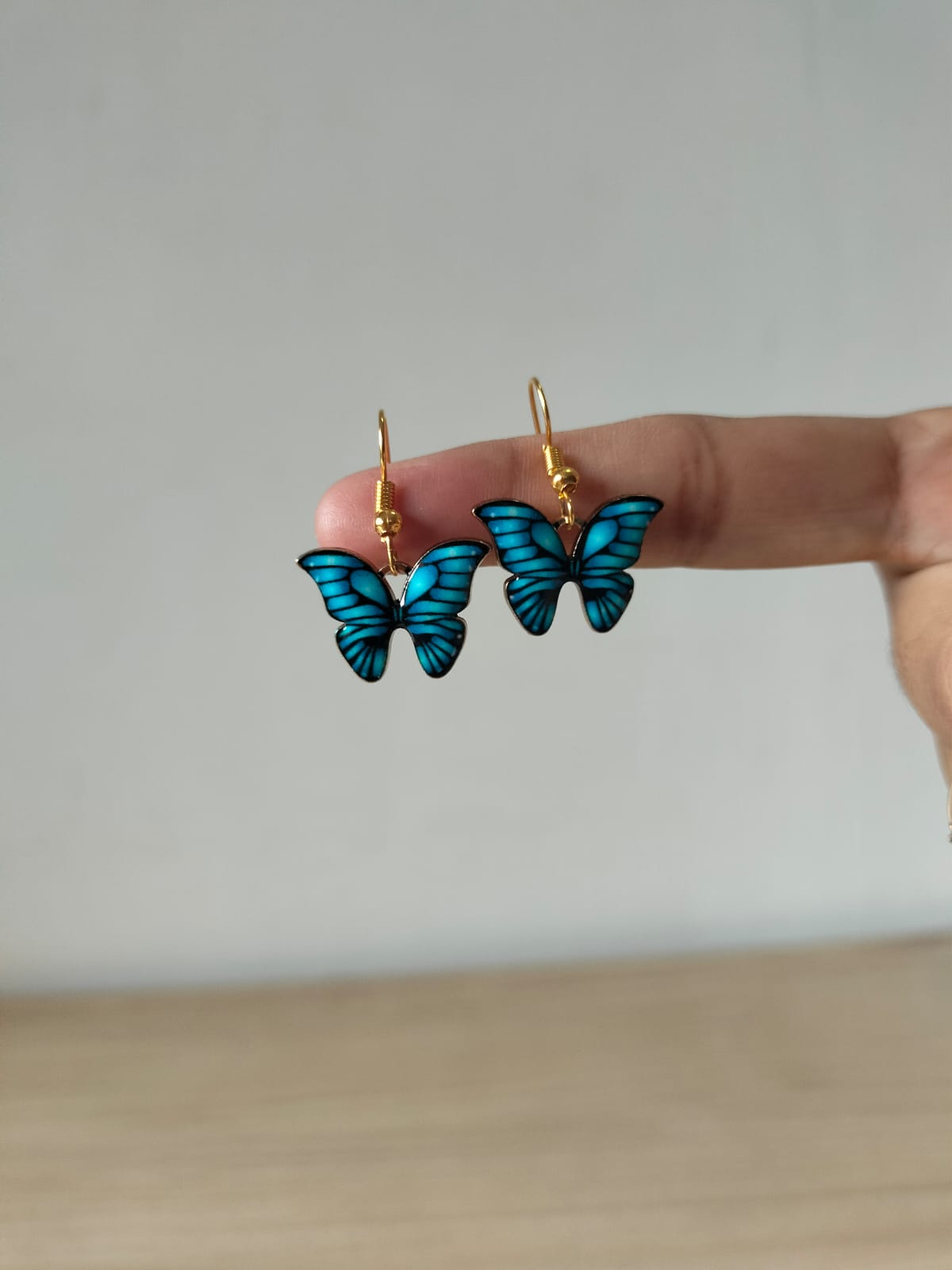 Electric Blue Enamel Butterfly Hook Earrings