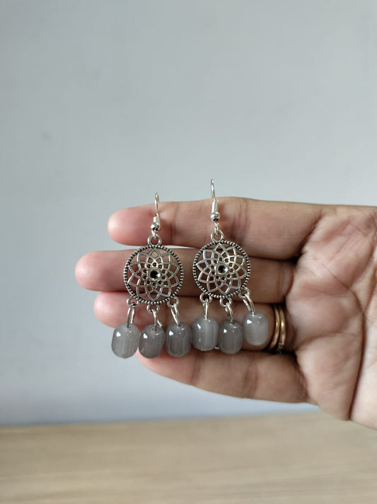 Boho Oxidized Silver Grey Bead Dangles