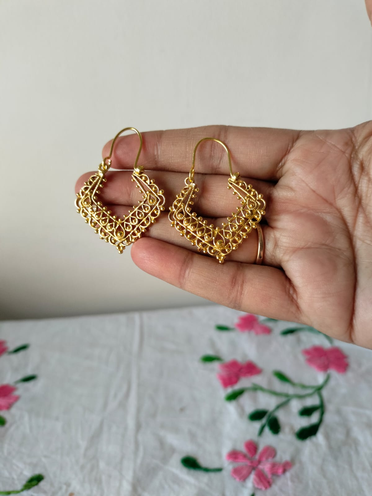 Ethnic Filigree V-Shape Hoop Earrings