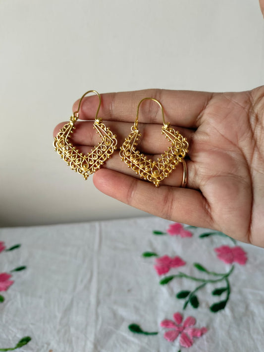 Ethnic Filigree V-Shape Hoop Earrings