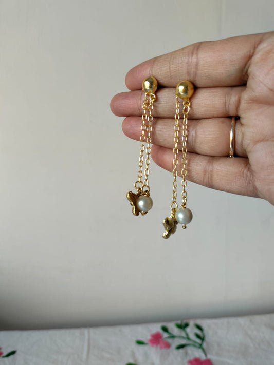 Gold-Toned Long Chain Earrings with Butterfly Accents