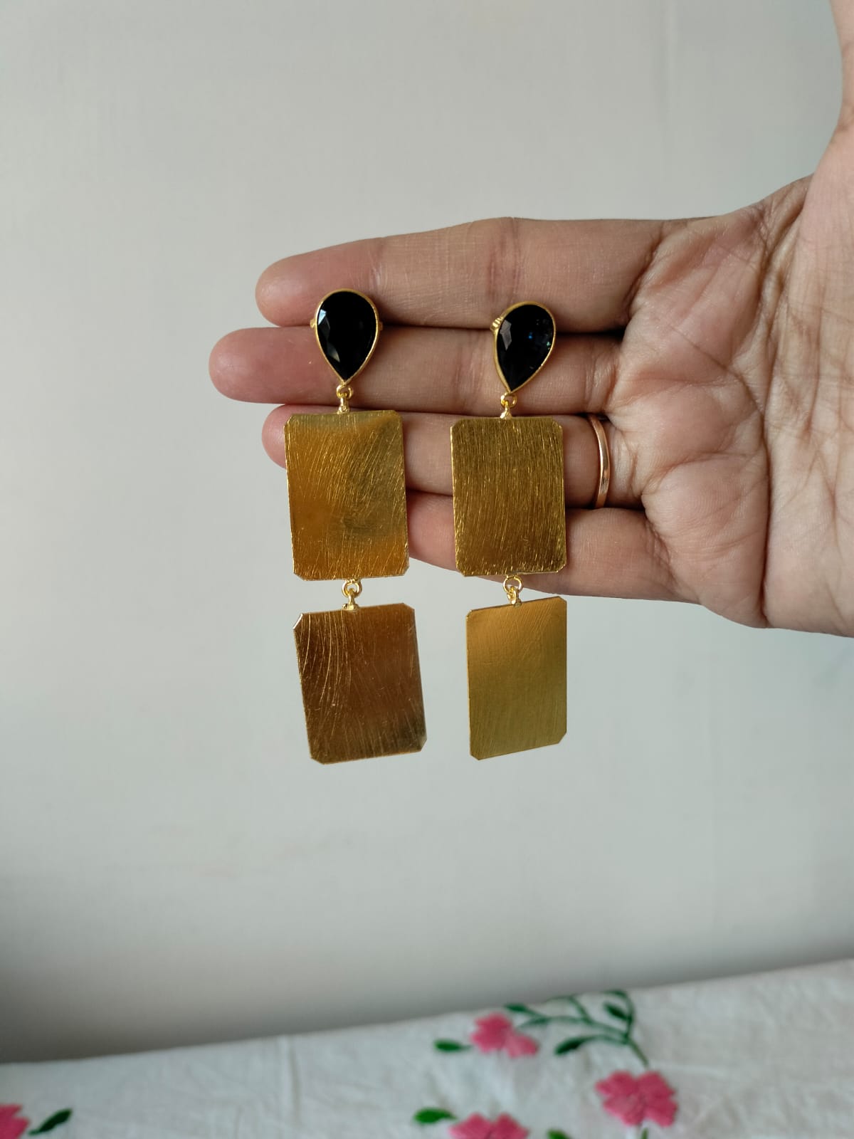 Modern Two-Tiered Brushed Gold Statement Earrings