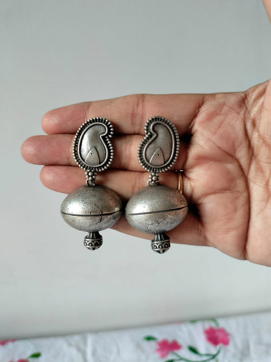 Antique Silver-Toned Paisley & Sphere Dangle Earrings
