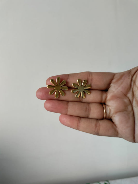 Matte Gold-Toned Flower Petal Stud Earrings
