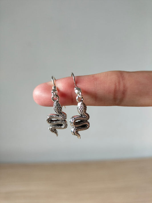 Silver-Toned Coiled Snake Earrings