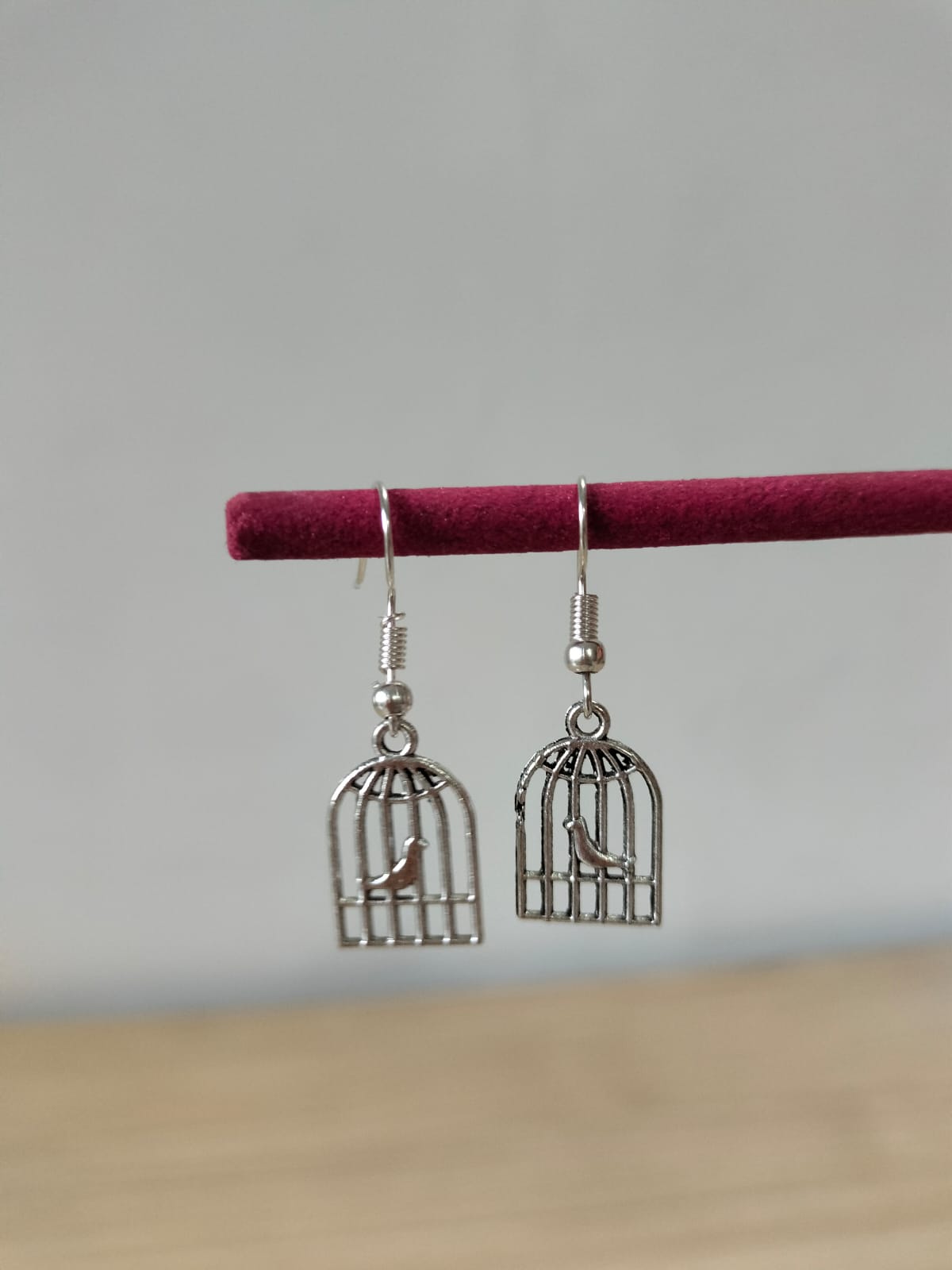 Silver-Toned Bird in Cage Earrings