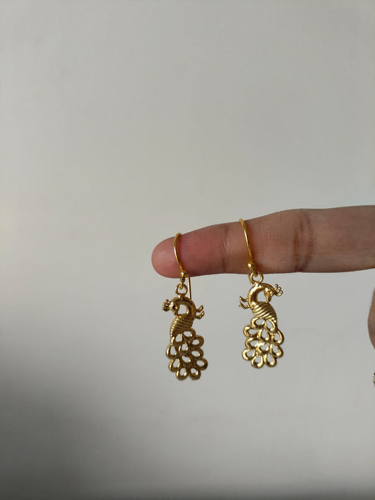 Traditional Gold-Plated Peacock Dangle Earrings