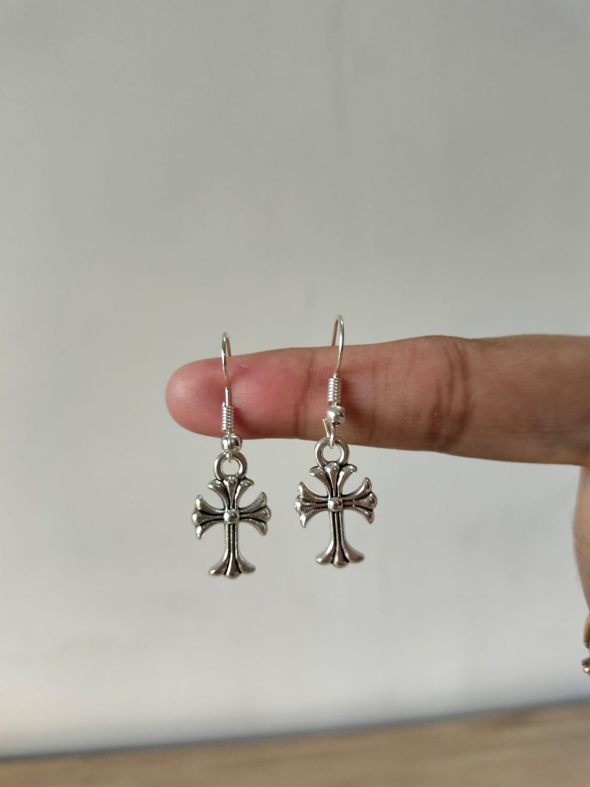 Vintage Silver-Finished Ornamental Cross Earrings