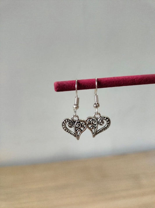 Vintage Silver Filigree Heart Drop Earrings